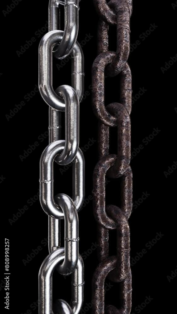 Aufkleber vertical video. realistic looping 3d animation of the opposite moving new stainless steel chain and 