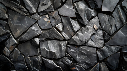 Background of black slate stone wall texture. Black stone wall background.