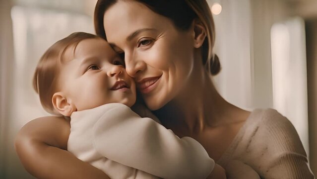 Woman Holding Baby in Her Arms Generative AI