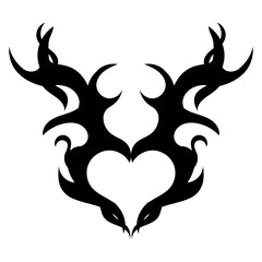 Trendy tribal heart hand drawn illustration. Neotribal goth heart design, print for T-shirts. Vector isolated on white background.