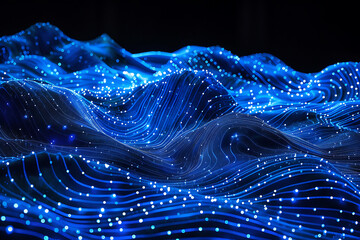 Blue sea wave with flickering particles.3D