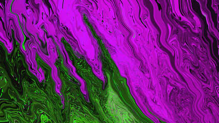 Neon lighting green purple pink glitch background. Innovation technology concept. Art trippy digital screen. Backdrop. NFT card. Virtual reality. Climate tech. Abstract liquid dark violet wave. Chaos.
