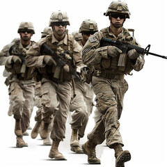 Realistic US Army soldiers, men, in camouflage combat uniform. Isolated vector.