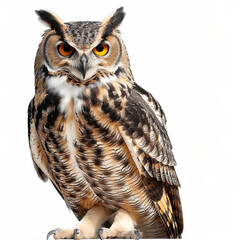 Obraz premium Realistic Owl or eagle-owl bird vector isolated icon. Wild forest feathered nocturnal predatory bird of prey. Wildlife fauna and zoology symbol for zoo nature adventure club