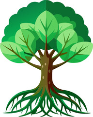 Mangrove Tree with Roots and Green Leaves Vector Illustration