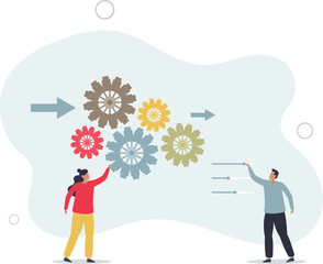 businessman manager optimizing cogwheels workflow system for best result.flat vector illustration.