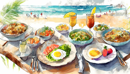 Joyful Happiness Beach Cheers Celebration Friendship Summer Fun Dinner Concept.