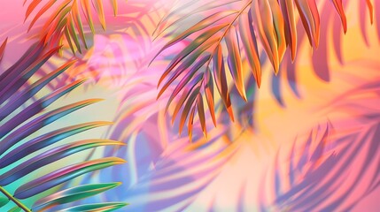 Obraz premium Vibrant Holographic Gradient Tropical Palm Leaves Abstract Concept Art Imagery