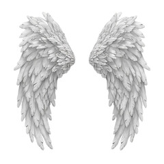 Pair of beautiful white angel wings isolated on transparent background, realistic vector illustration. Spirituality and freedom concept