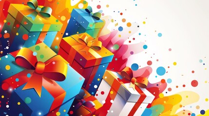 Colored gift boxes with colorful ribbons. White background