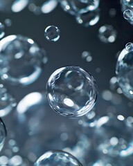 Macro soap bubbles of cleansing, moisturizing, toning, or exfoliating water cosmetic