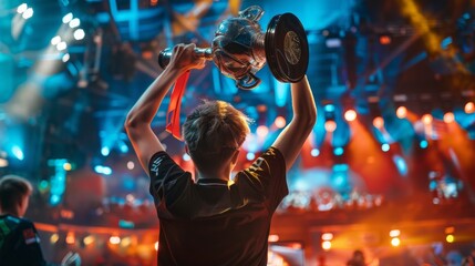 Euphoric Esports Player Triumphing with Championship Trophy
