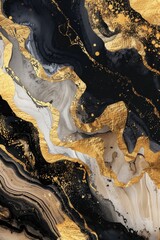 Obraz premium Artistic watercolor poster featuring a gold and black marble design, with metallic accents adding to its sophisticated and modern appeal