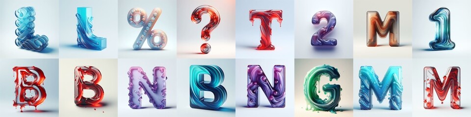 glass 3D Lettering Typeface. AI generated illustration