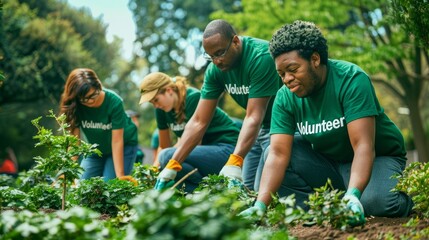 Volunteers Planting Greenery, Outdoor Community Service