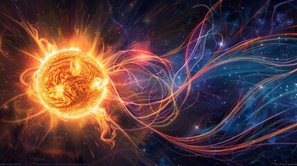 Cosmic Solar Winds, Dynamic Depiction of Sun's Energy Emission