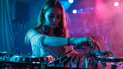 Obraz na płótnie Canvas The DJ Mixing at Nightclub