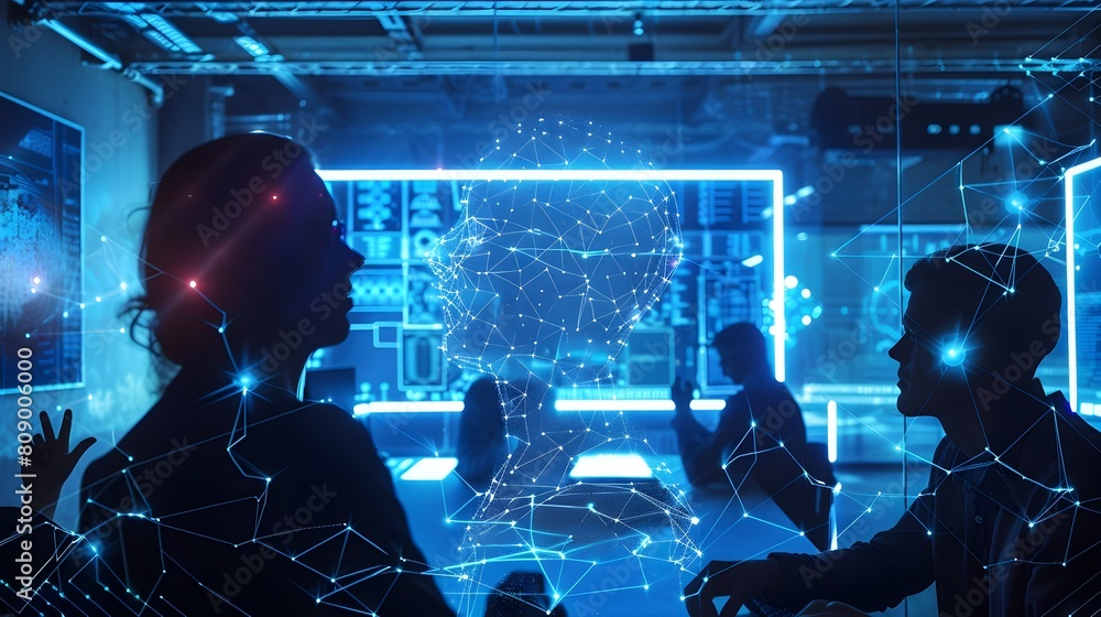 Aufkleber futuristic telepathy session in high-tech science laboratory