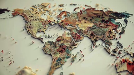 Fototapeta premium Interactive World Population Map, Close-up on an animated population map, with countries expanding or contracting based on demographic data, and interactive elements popping up to show statistics