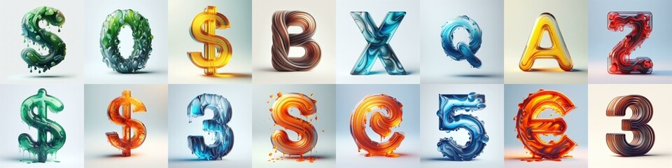 glass 3D Lettering Typeface. AI generated illustration
