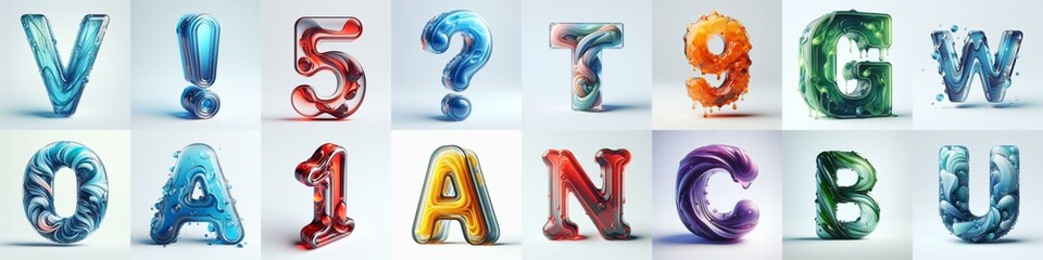 glass 3D Lettering Typeface. AI generated illustration