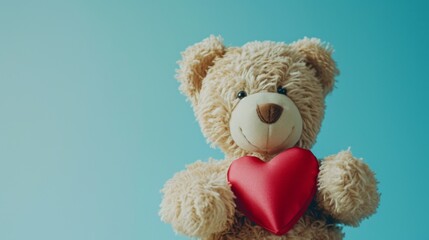 Teddy bear centered against a pastel blue background