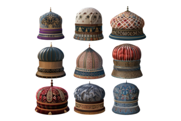 Collection of vintage head ottoman hat isolated on transparent background