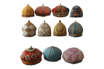 Collection of vintage head ottoman hat isolated on transparent background
