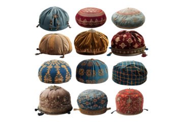 Collection of vintage head ottoman hat isolated on transparent background