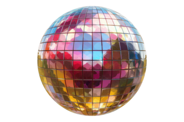 Colorful disco ball multi colored isolated on transparent background