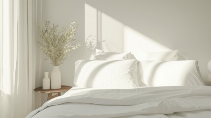Neatly folded white pillows and bed linen, sleeping place