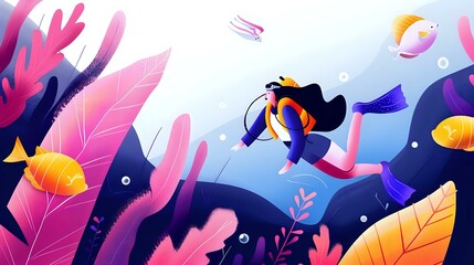 Fototapeta premium Underwater Exploration with Woman Scuba Diving