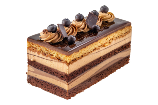 Elegance opera cake with coffee and chocolate isolated on transparent background - Powered by Adobe
