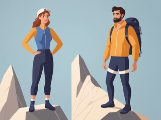 Trail Walking Duo Flat Design Illustration Suitable for Sports Graphic Resource