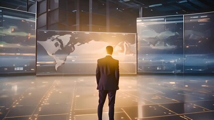 Businessman Examining World Maps Display Generative AI