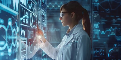 Futuristic Researcher Developing Cutting Edge Wearable Health Monitoring Technology for Real Time Data Analytics and Breakthrough Medical Discoveries