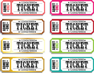 Ticket icon set, Movie show ticket vector icon, Cinema or Movie ticket in flat style ,Admit one coupon entrance vector