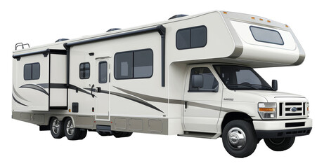 Large modern camper van with multiple slide-outs isolated on transparent background png