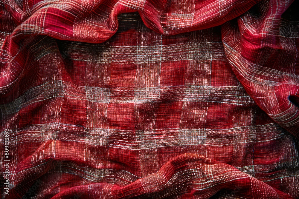 Poster the image displays a vibrant red and black checkered pattern, showcasing the texture and folds of th
