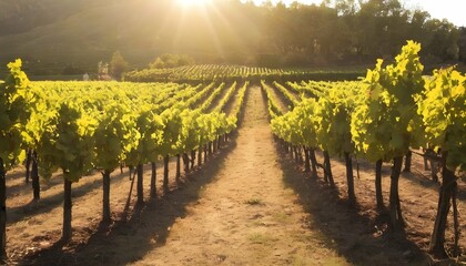 A peaceful vineyard bathed in sunlight