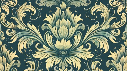 Ornate Floral Wallpaper Design, An ornate floral vector pattern, ideal for wallpaper designs, allowing users to modify colors and resize elements without losing detail