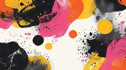 Naklejka premium Abstrakcyjne malarstwo z czarnymi, żółtymi i różowymi kolorami