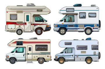 Collection of modern camper vans isolated on transparent background png