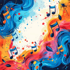 Colorful abstract musical background with notes, poster design.