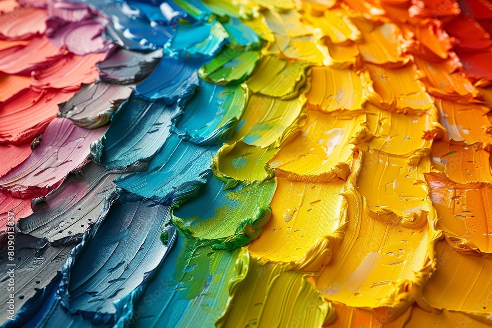 Poster A close-up image of bright, multicolored abstract paint strokes creating a chaotic yet harmonious pattern