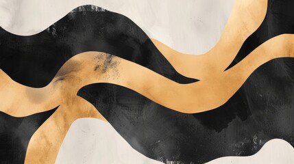 Obraz premium Sleek watercolor vector poster with bold black shapes outlined in metallic gold, set against a subtle watercolor wash