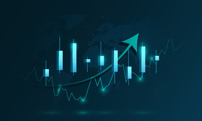 Technology background shows glowing virtual investment graph for stock market analysis. Finance, marketing and planning concepts