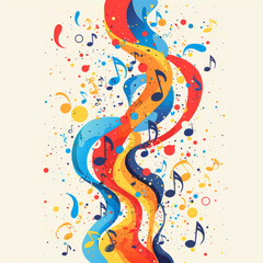 Colorful abstract musical background with notes, poster design.