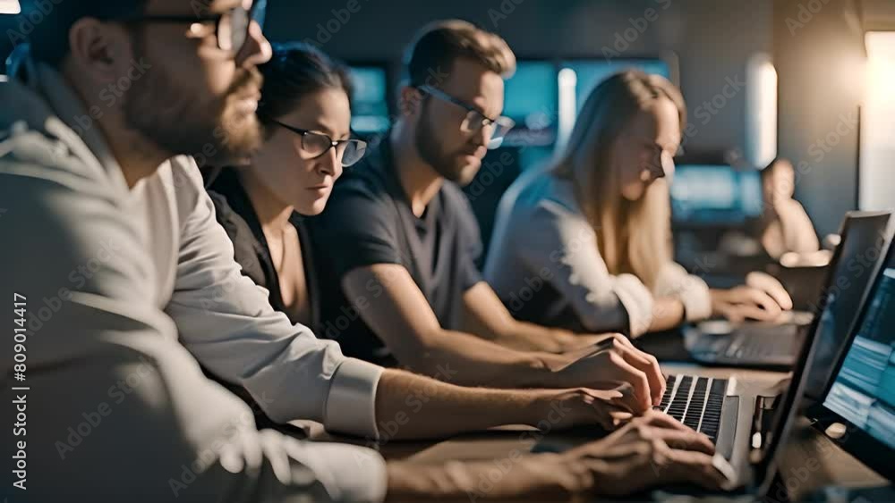 Aufkleber group of people working on laptops at table generative ai