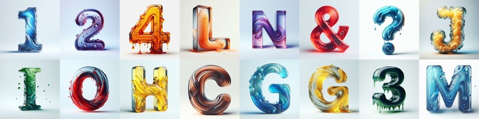 glass 3D Lettering Typeface. AI generated illustration